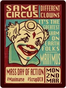 Brian Hilton Artwork for the Maximus Day of action, number 1. Same Circus, Different Clowns