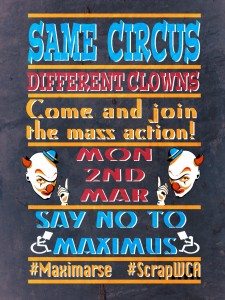 Brian Hilton Artwork for the Maximus Day of action, number 2. Same Circus, Different Clowns version 2