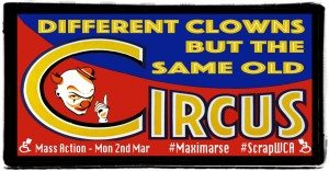 Brian Hilton Artwork for the Maximus Day of action, Same Circus, Different Clowns version 4
