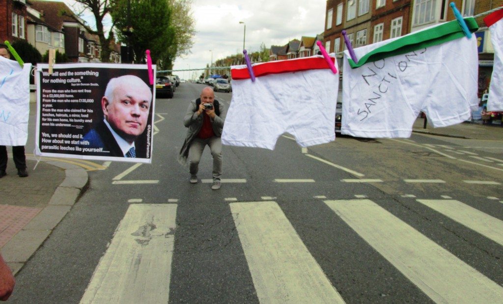 The pants are on the move!  IDS protest on its way to chingford Conservative Constituency office 