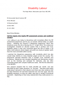 Disability Labour's Letter to David Cameron about PIP Page 1