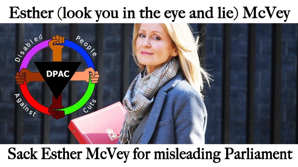 Meme - caption - Esther (look you in the eye and lie) McVey - Sack Esther McVey for misleading Parliament