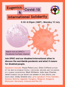Graphic advertising the event with an image of a globe and an image of a virus